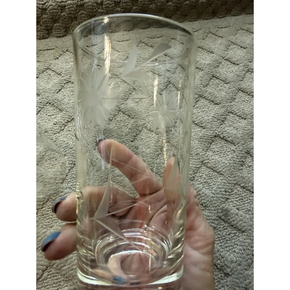 Vintage Mid-Century Etched Floral Highball Glasses, Set of 2